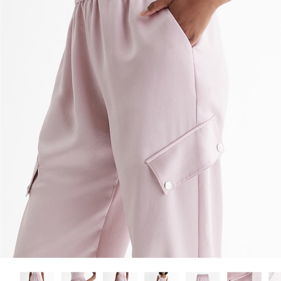 NWT Express High Waisted Satin Cargo Joggers Soft Blush Size Small - Picture 4 of 8